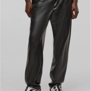 Mode of One Mens Relaxed Fit Faux Leather Pull On Pants in Deep Black Size S